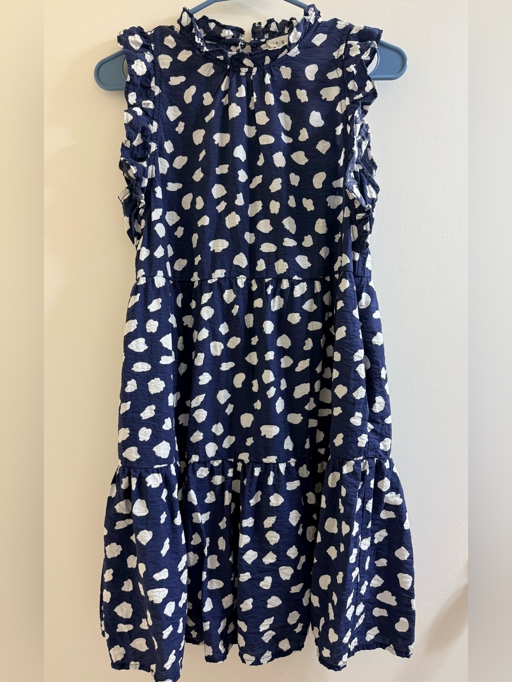 THML Navy Spotted Tiered Mock Neck Mini Dress Ruffle Sleeveless XS - Picture 3 of 12